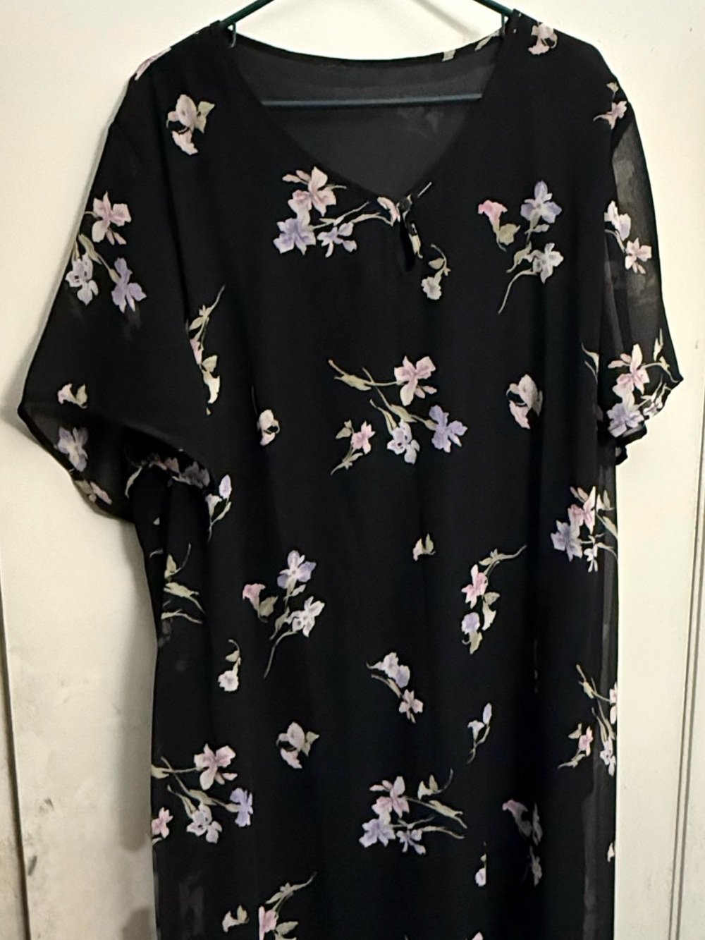 Lane Bryant Black Floral Midi Dress with Light Pink & Lavender Blossoms
